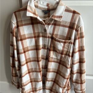 Eddie Bauer Tan and White Plaid Shirt